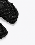 FREDA SALVADOR BLACK LEATHER OPEN WEAVE FLAT 