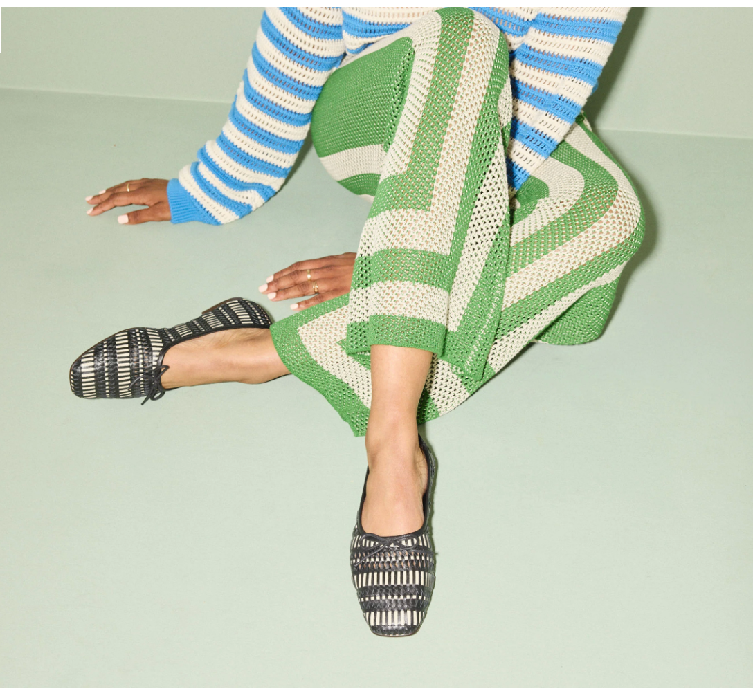 FREDA SALVADOR BLACK & VANILLA WOVEN BALLET FLAT