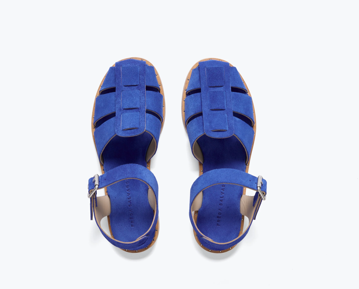 FREDA SALVADOR BLUE SUEDE FISHERMAN SANDALS 