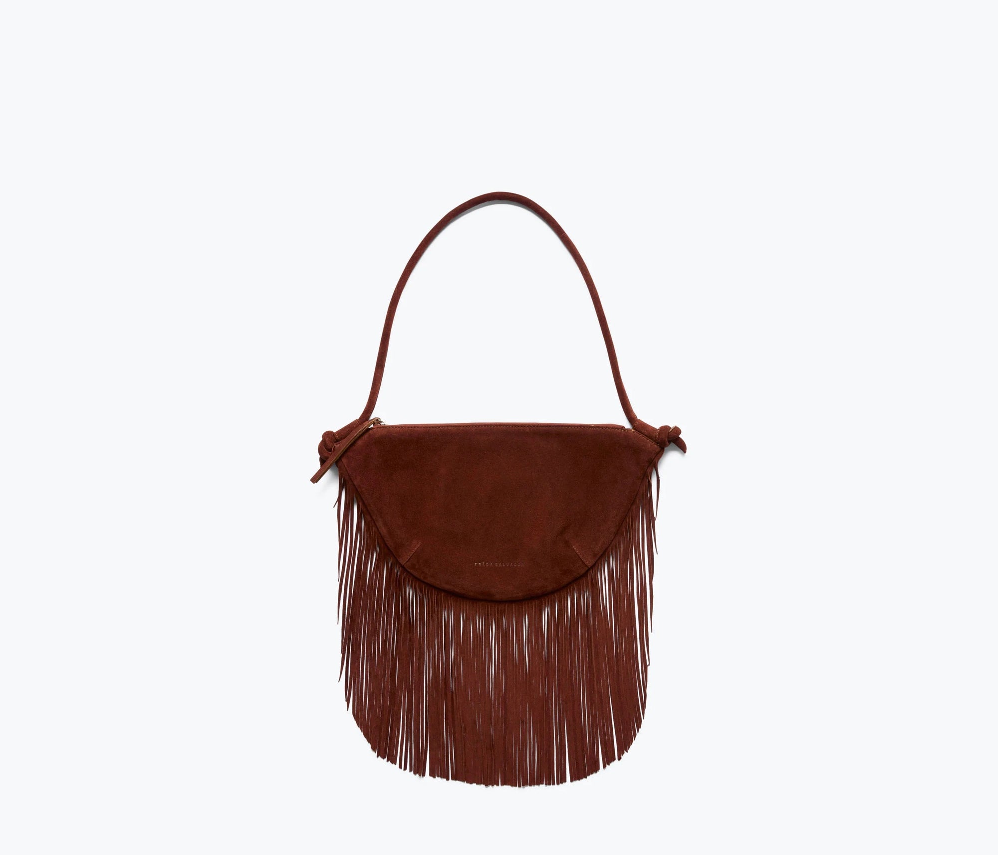 FREDA SALVADOR BORDEAUX ERIKA CRESCENT FRINGE BAG