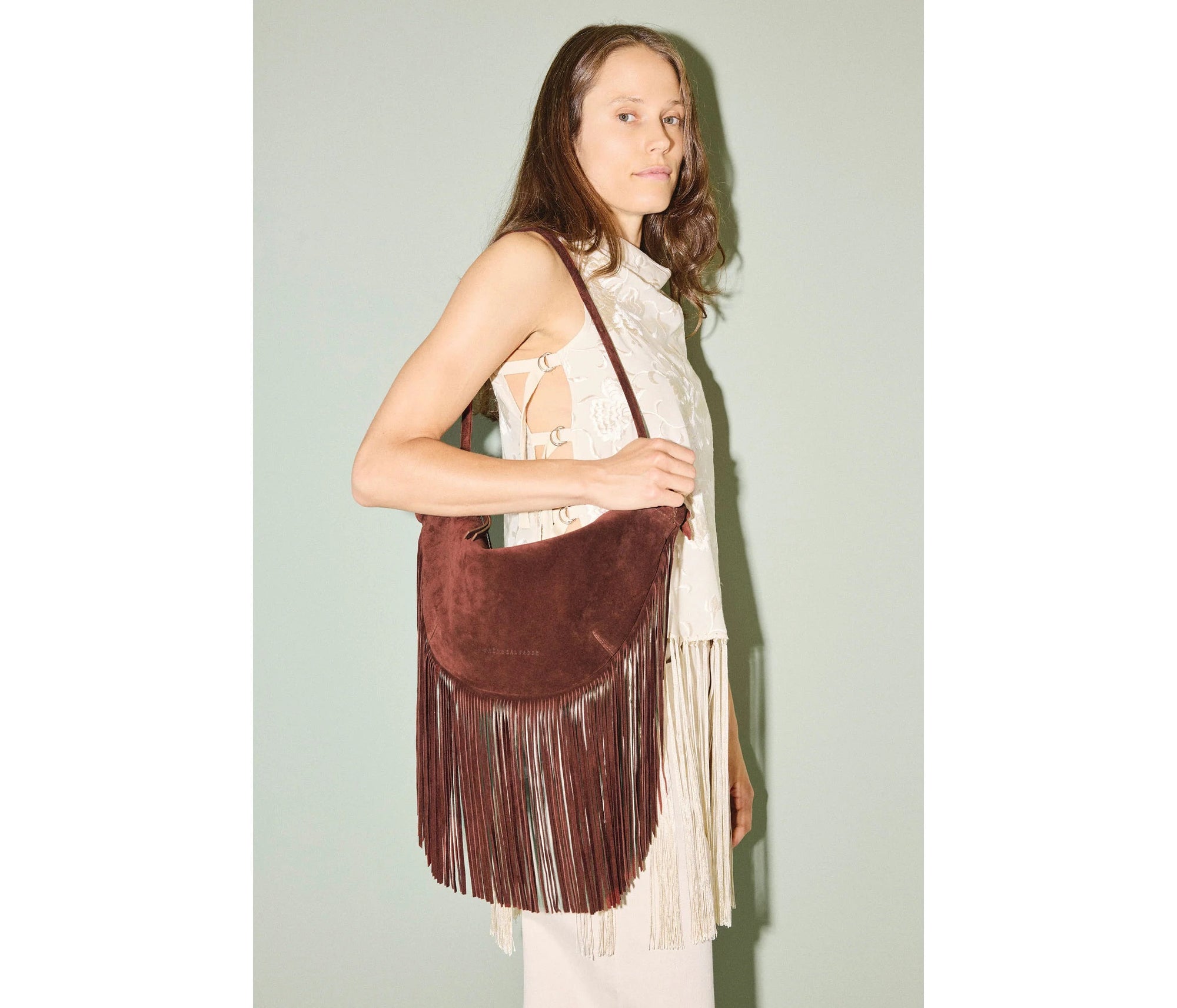FREDA SALVADOR ERIKA CRESCENT FRINGE BAG 