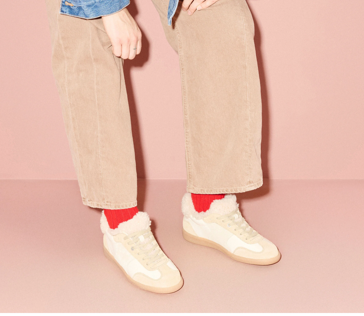 FREDA SALVADOR JACKIE RETRO SHEARLING STUCCO SNEAKER 