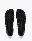 FREDA SALVADOR SALLY BLACK LEATHER OPEN WEAVE FLAT 