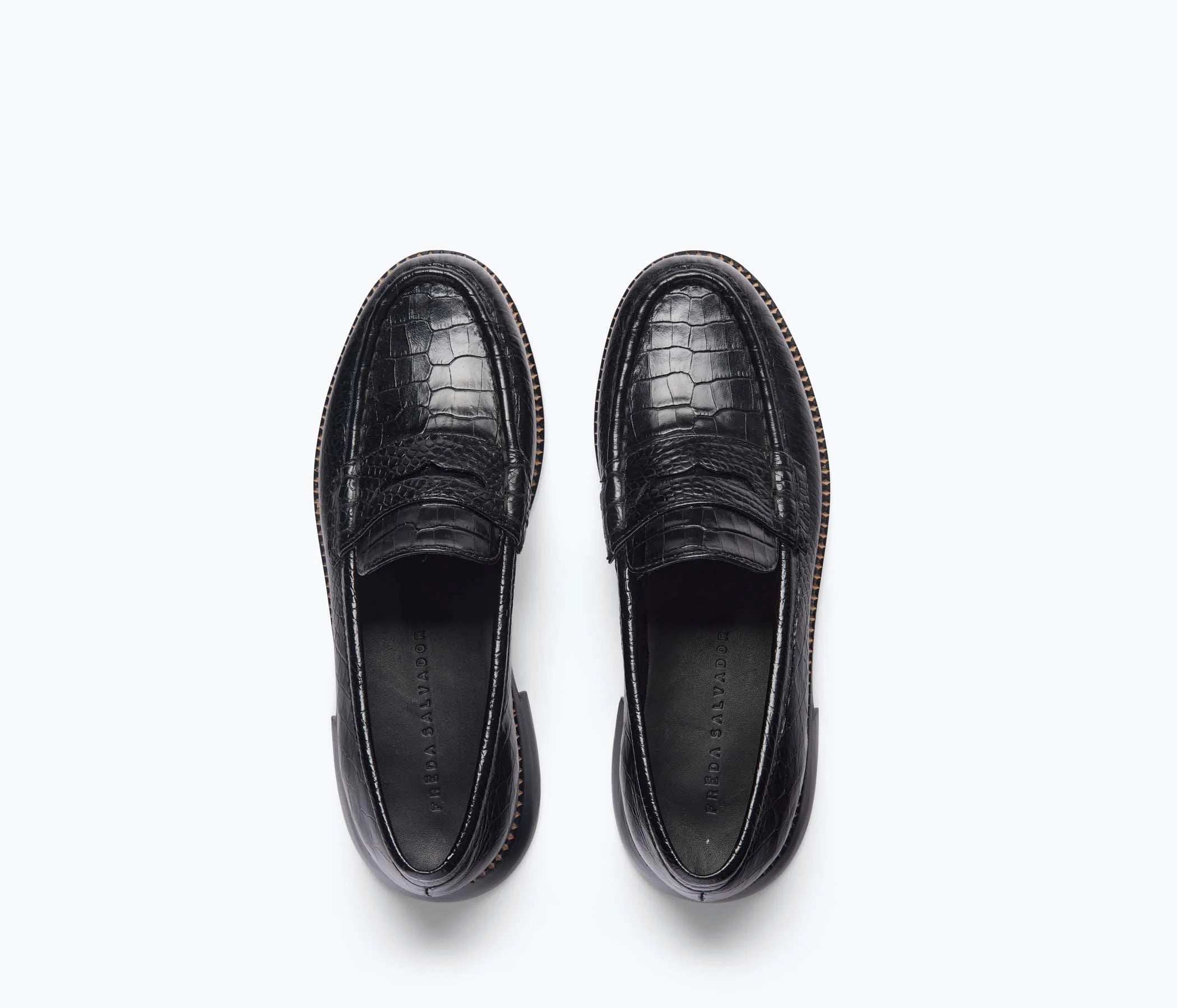 Frēda Salvador Elba Black Embossed Croc Loafer | millie + madge