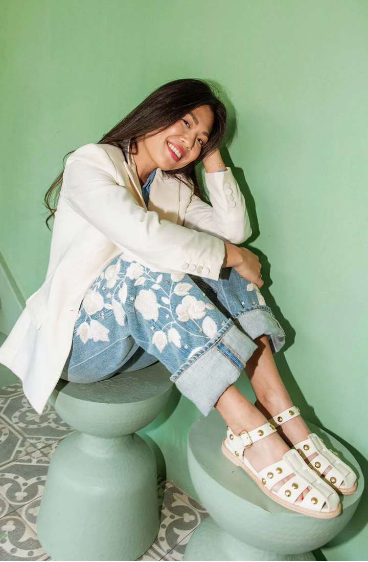 FREDA WHITE WITH GOLD STUDS FISHERMAN SANDALS