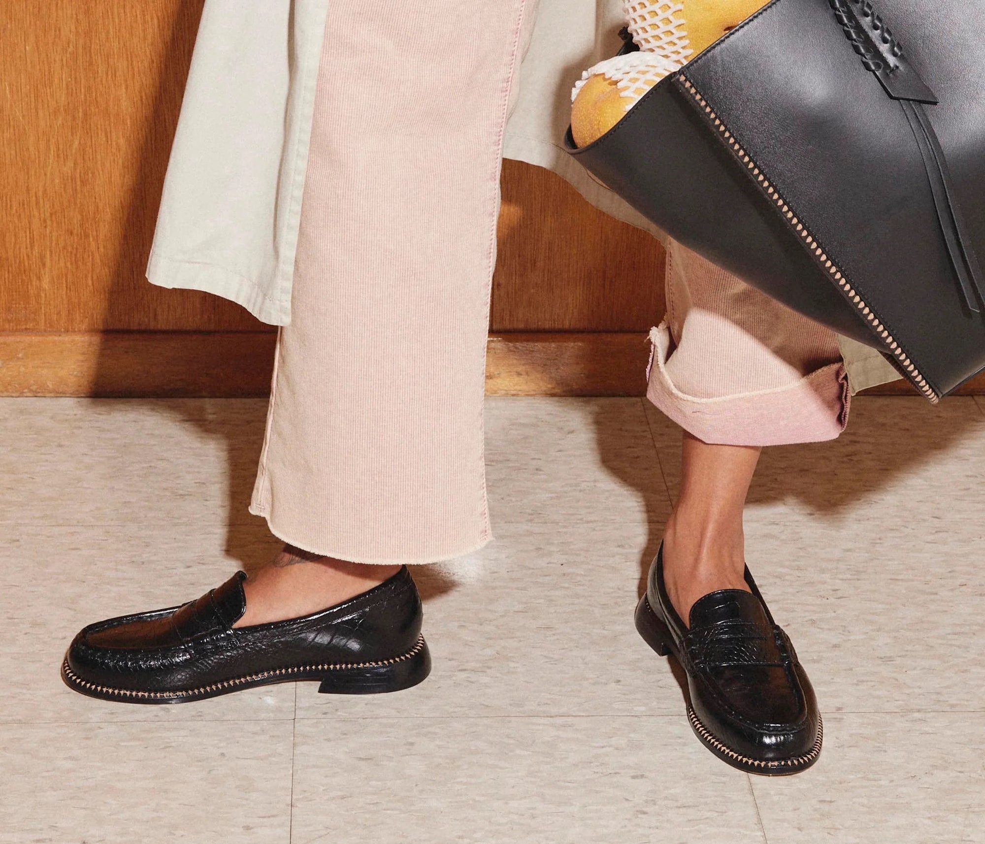 Freda Salvador Black Embossed Croc Elba Loafer 