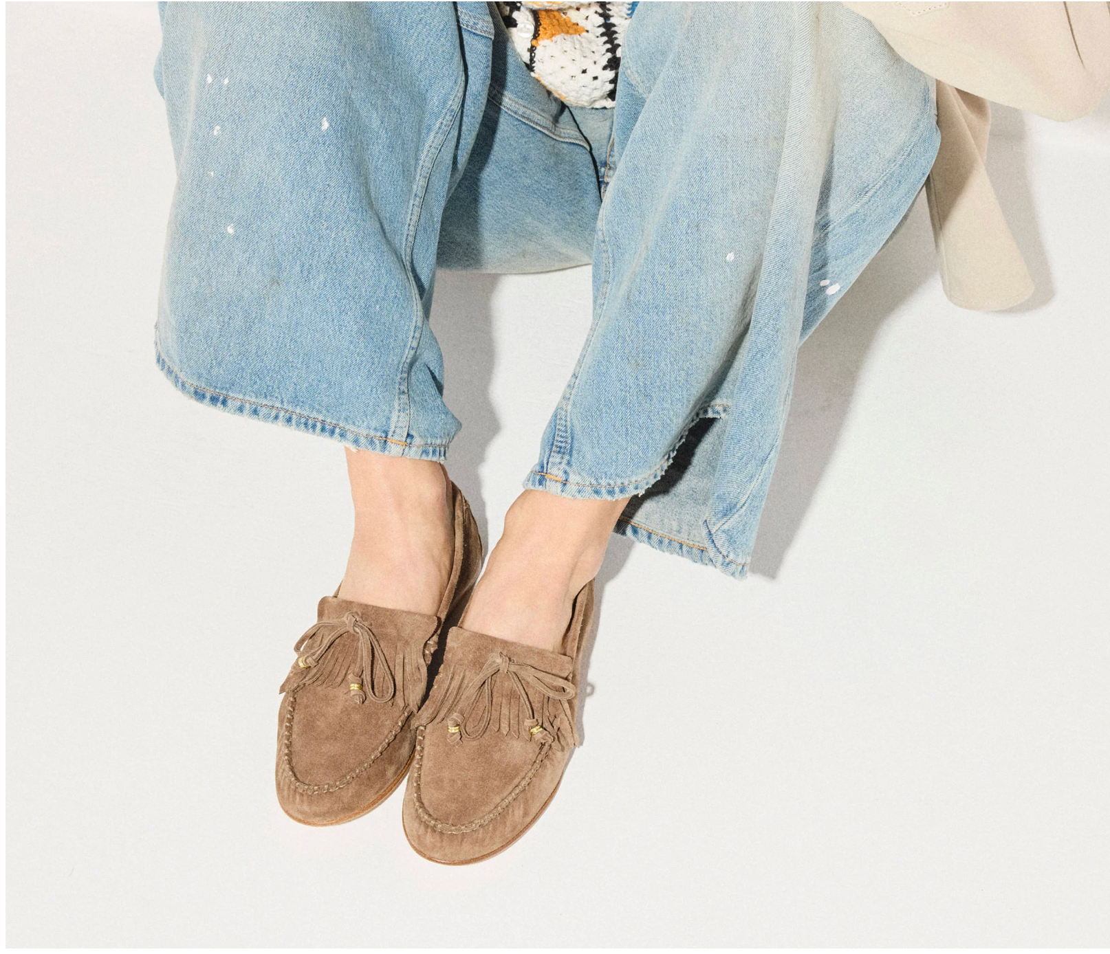 Freda Salvador Celeste Fringe Loafer in Limited Edition Brown Suede 