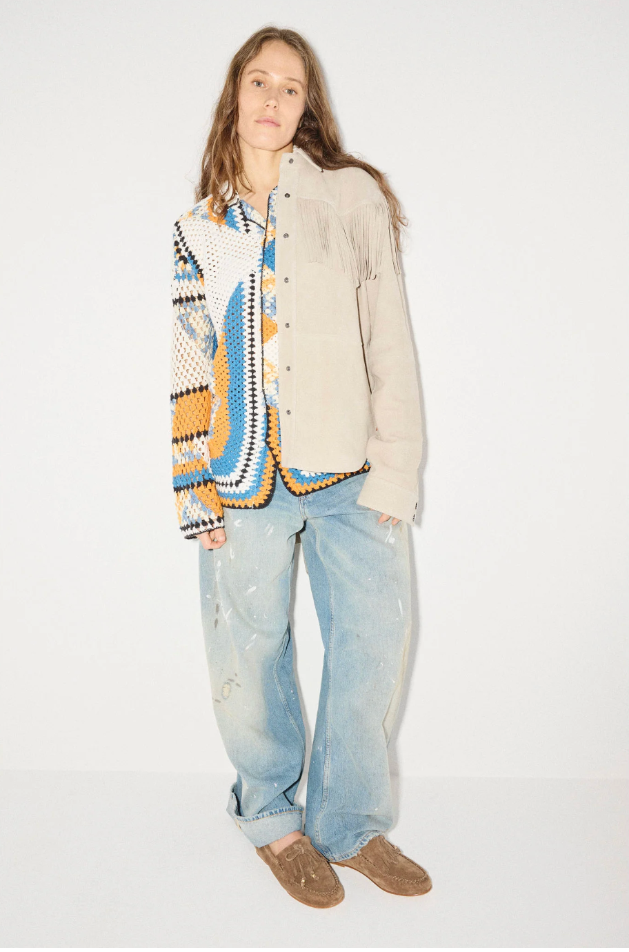 Freda Salvador Celeste Fringe Loafer in Limited Edition Sesame Suede 