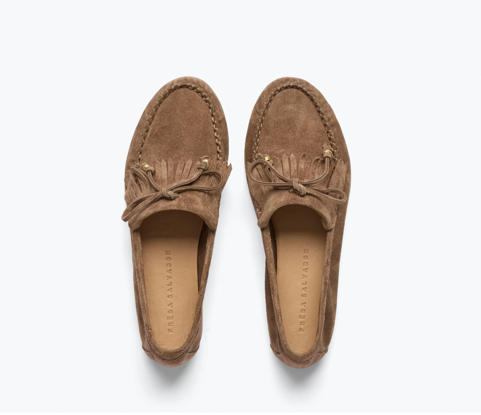 Freda Salvador Celeste Fringe Loafer in Sesame Suede 