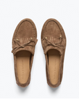 Freda Salvador Celeste Fringe Loafer in Sesame Suede 