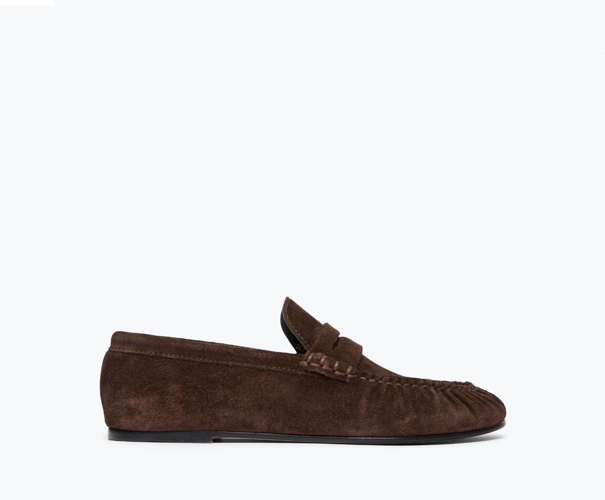 Freda Salvador Sydney Ruched Penny Loafer Espresso Suede 
