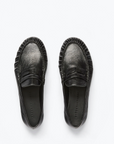 Freda Salvador Sydney Ruched Penny Loafer in Black Crinkle Calf