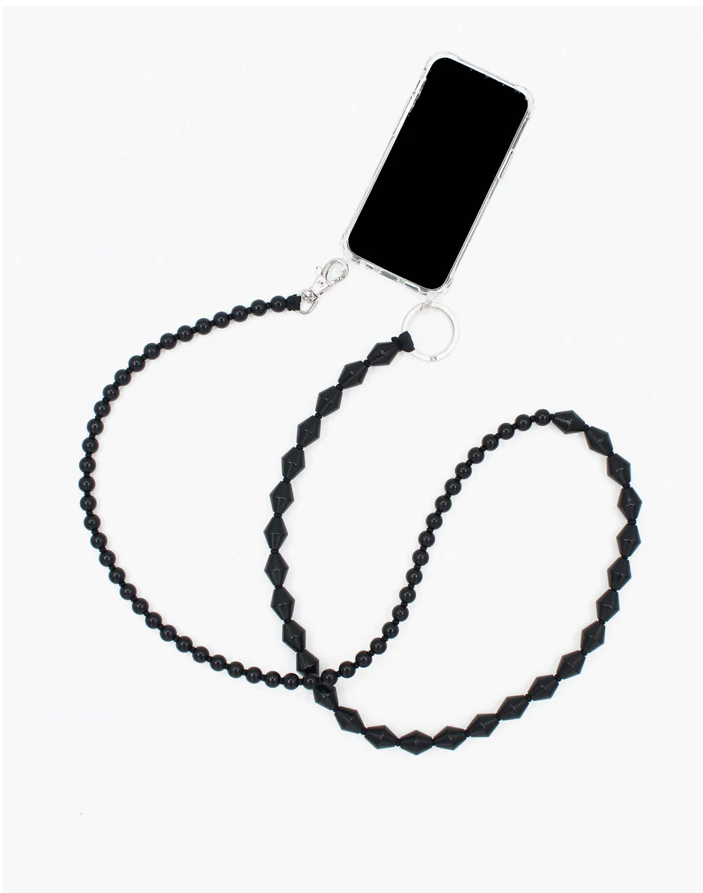 INA SEIFART BLACK PERLENZICKZACK PHONE NECKLACE 
