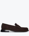 FRĒDA SALVADOR: ELBA ESPRESSO SUEDE PENNY LOAFER WITH HARDWARE