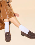 FRĒDA SALVADOR: ELBA ESPRESSO SUEDE PENNY LOAFER WITH HARDWARE