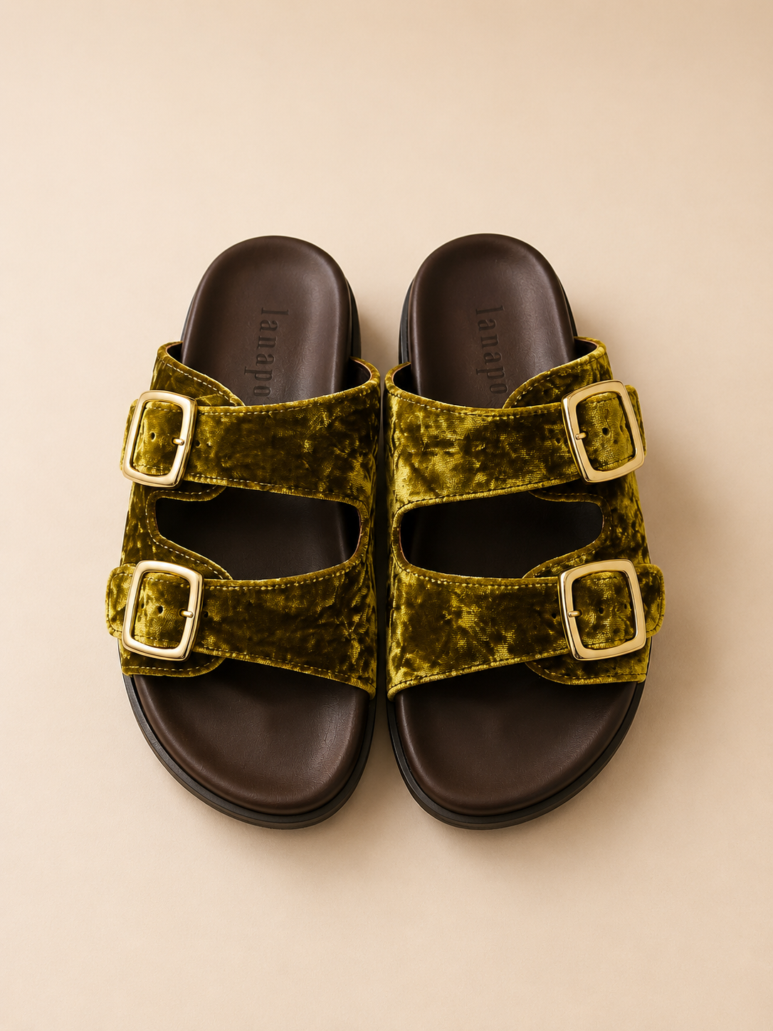 LANAPO CRUSHED VELVET GREEN SLIDES
