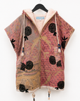 L' île Bleue Sleeveless Kantha Faux Fur Hoody in Rose Suzani