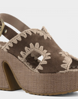 MOU RAFFIA DEEP BROWN CROCHETED PLATFORM