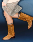 Model Claris Virot Maddie Camargue Boots in Cappuccino Suede 