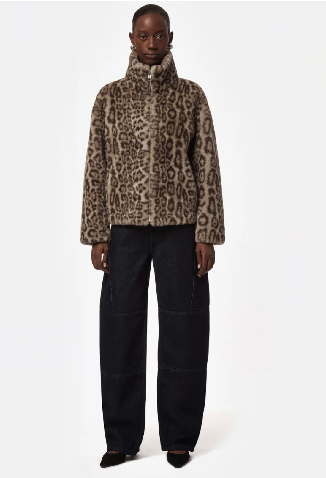Model Wearing Apparis Brooks Light Leopard Coat 