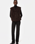 Model Wearing Apparis Brown Bouclette Vest 