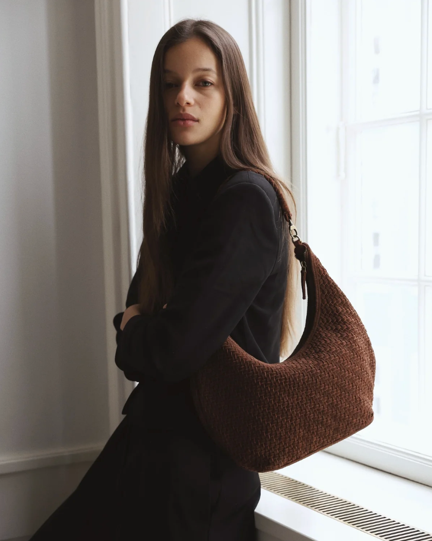 Model Wearing Bembien Maja Brown Suede 