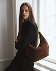 Model Wearing Bembien Maja Brown Suede 