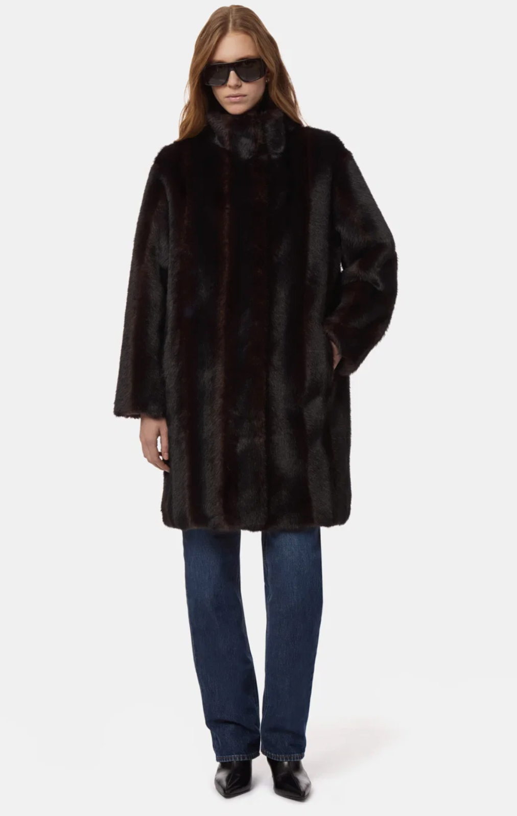 Model Wearing Blair Shaved Mink Coat Noir Multi 