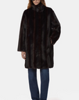 Model Wearing Blair Shaved Mink Coat Noir Multi 