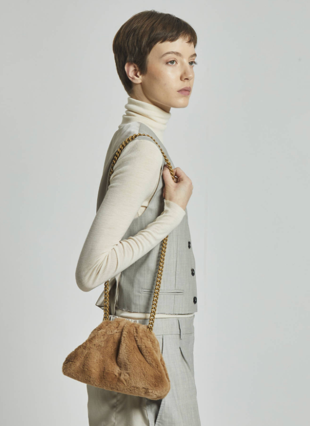 Model Wearing Maria La Rosa Nita Mini Bag in Nude 