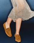 Model in Claris Virot Gigi Loafer in Cappuccino Suede
