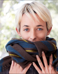 Model in Cosi Textiles Gorkha 100% Yak Wool Scarf 