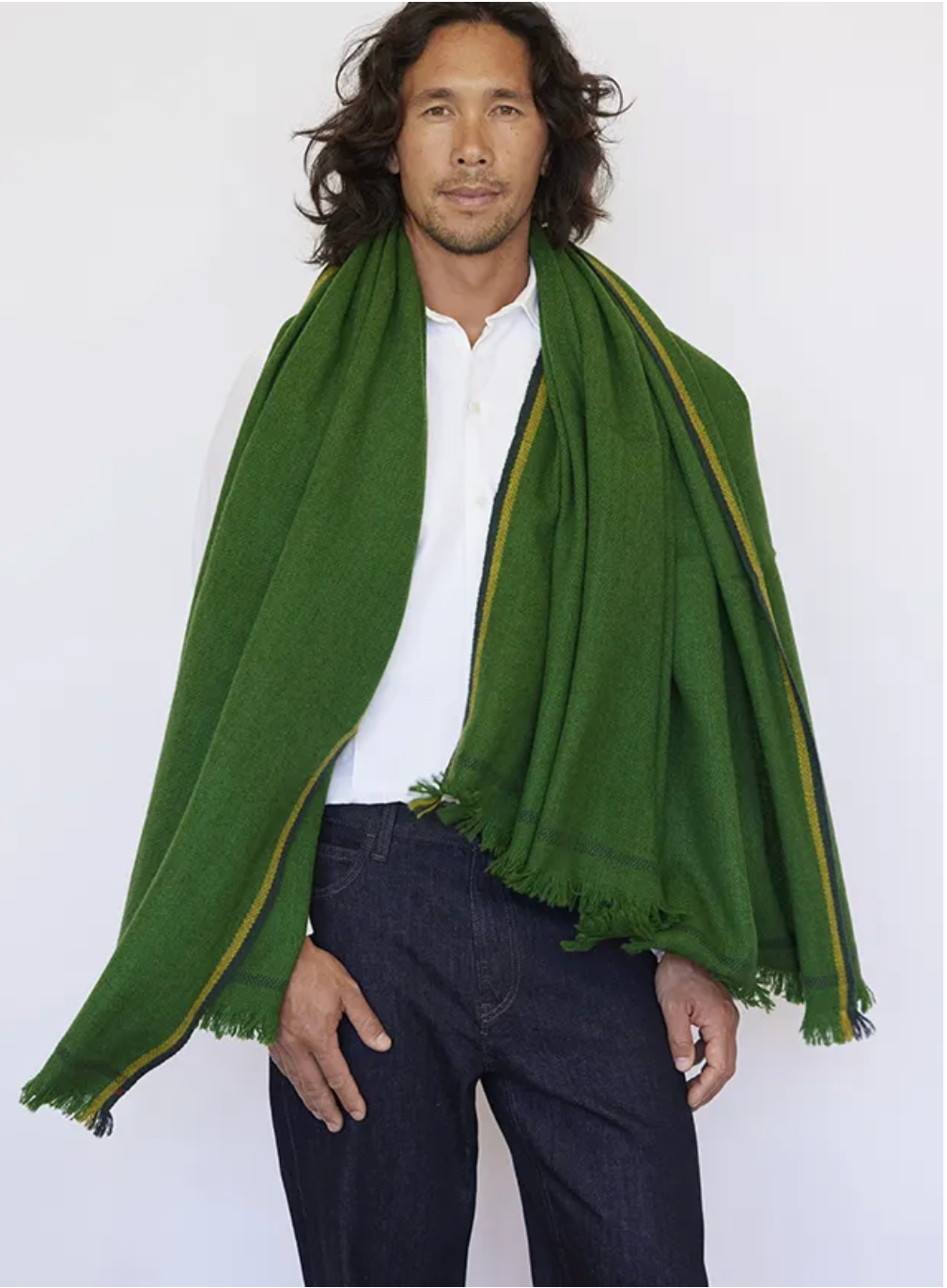 Model is wearing Cosi Textiles 100% Yak Wool Scarf 