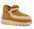A brown MOU bounce sneaker with hand-crochet wool stitching and a flat rubber sole.