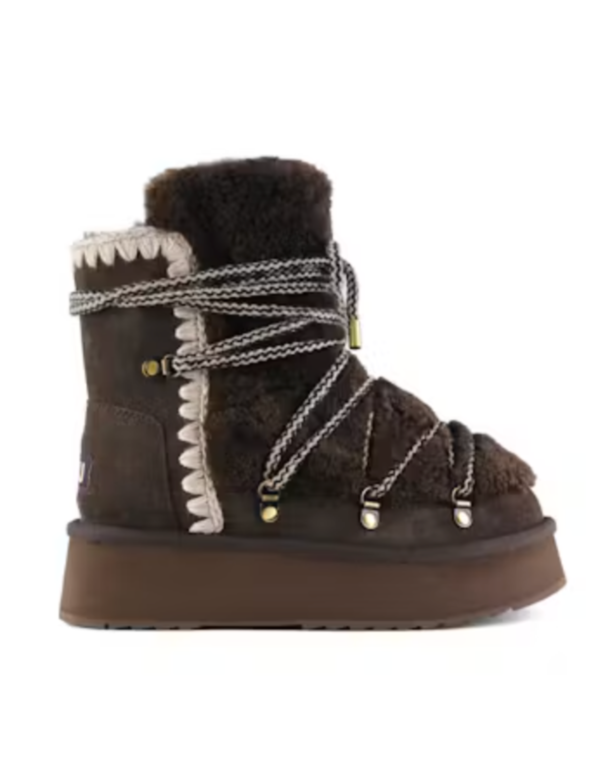 Mou Platform Boot Curly Sheepskin in Mocha Suede 