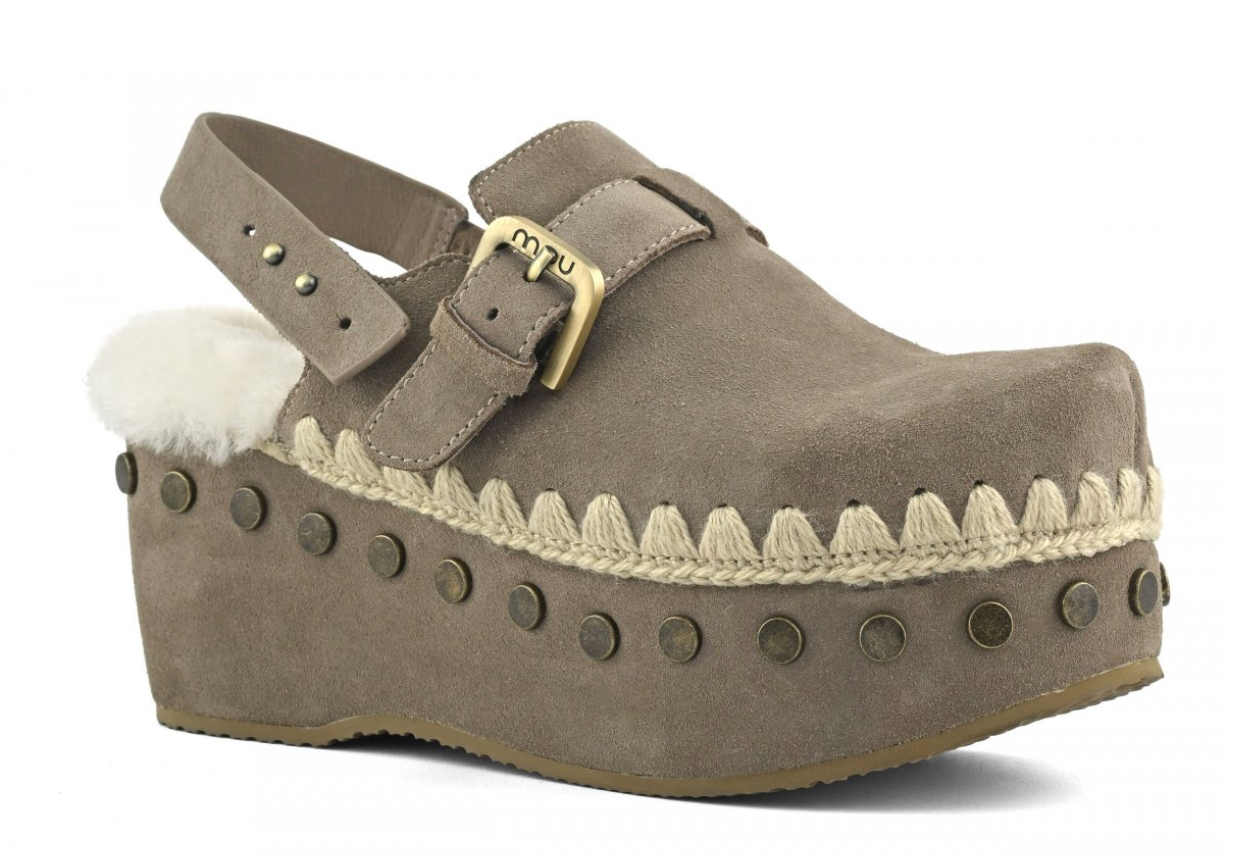Mou Suede and Shearling Clog with Strap