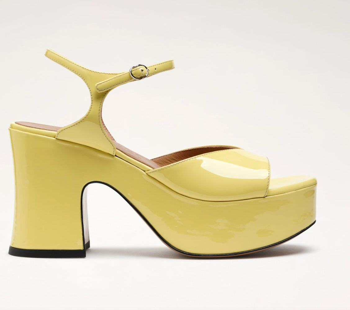 Nomasei Driver Platform Sandal in Yellow Patent | millie + madge Nomasei Driver Platform Sandal in Yellow Patent | millie + madge