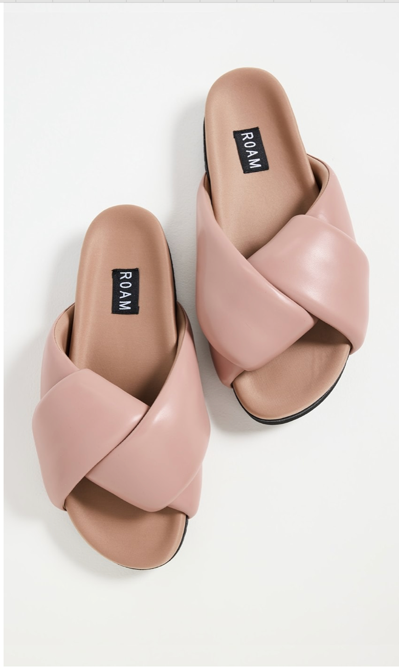 ROAM foldy puffy sandals bloom vegan leather