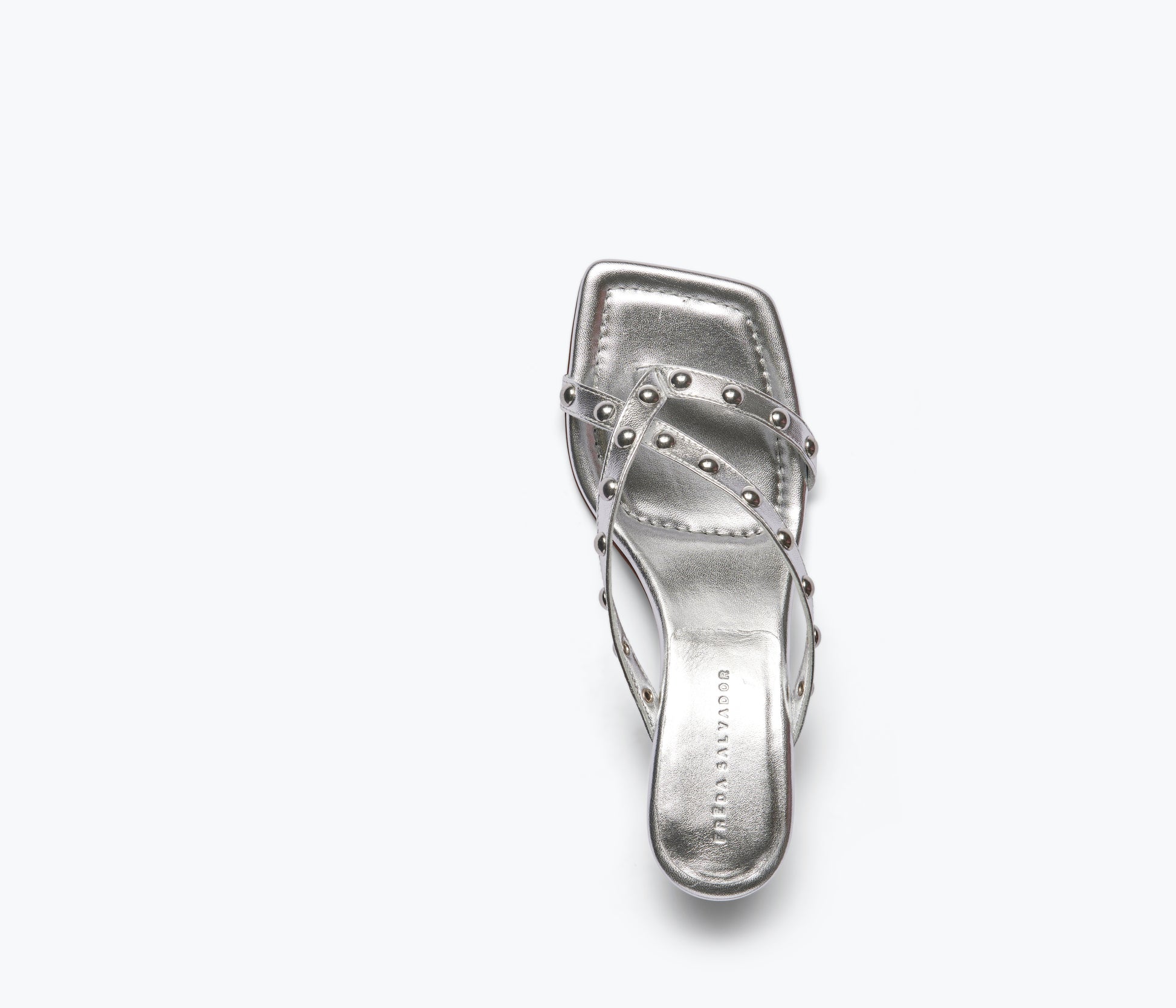 SILVER STUDDED KITTEN HEEL MULES