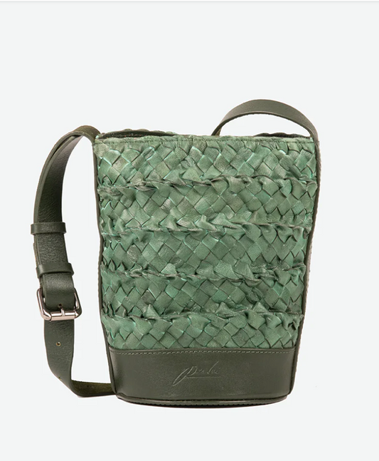 PER LEI: MINI EMERY WOVEN LEATHER BUCKET