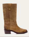 Sideview of Claris Virot Maddie Camargue Boots in Cappuccino Suede 