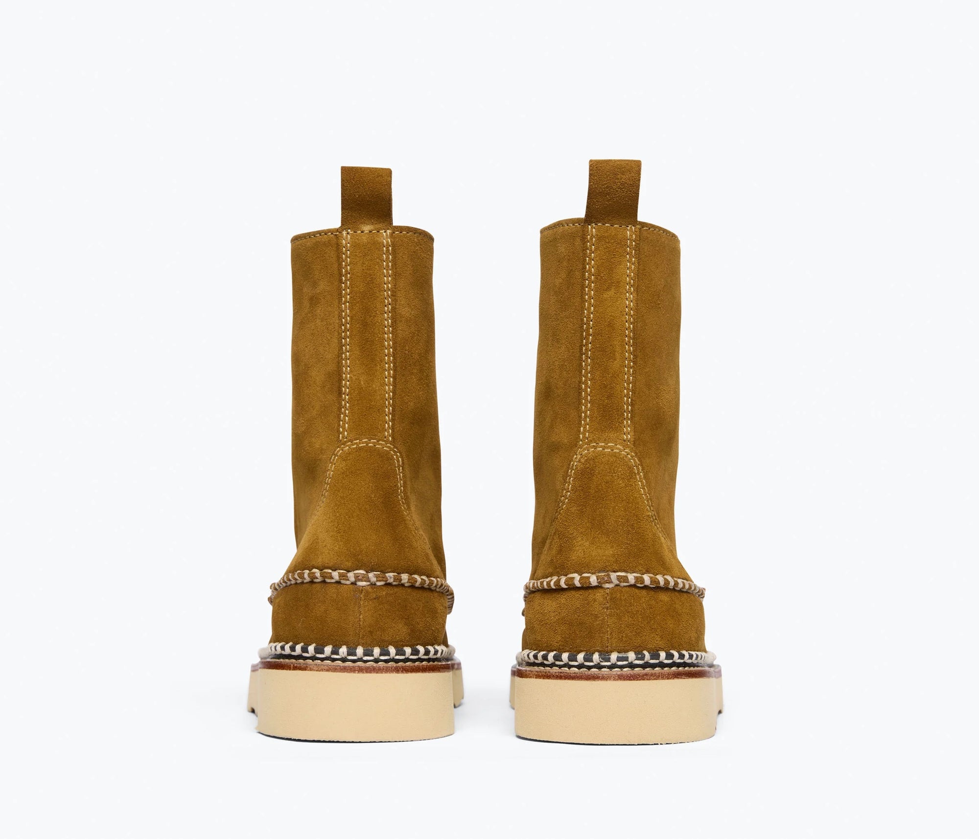 suede boots with whipstitching