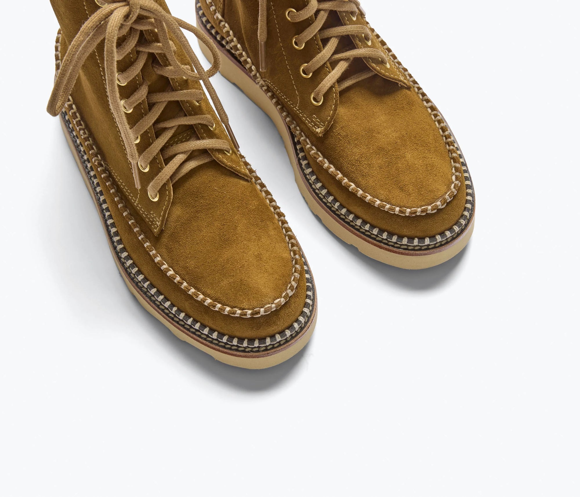 Suede lace up boot with lug sole
