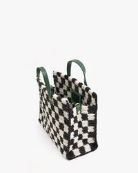 black and cream crochet mini checker tote