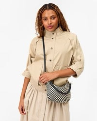 black and whte checker cross body bag