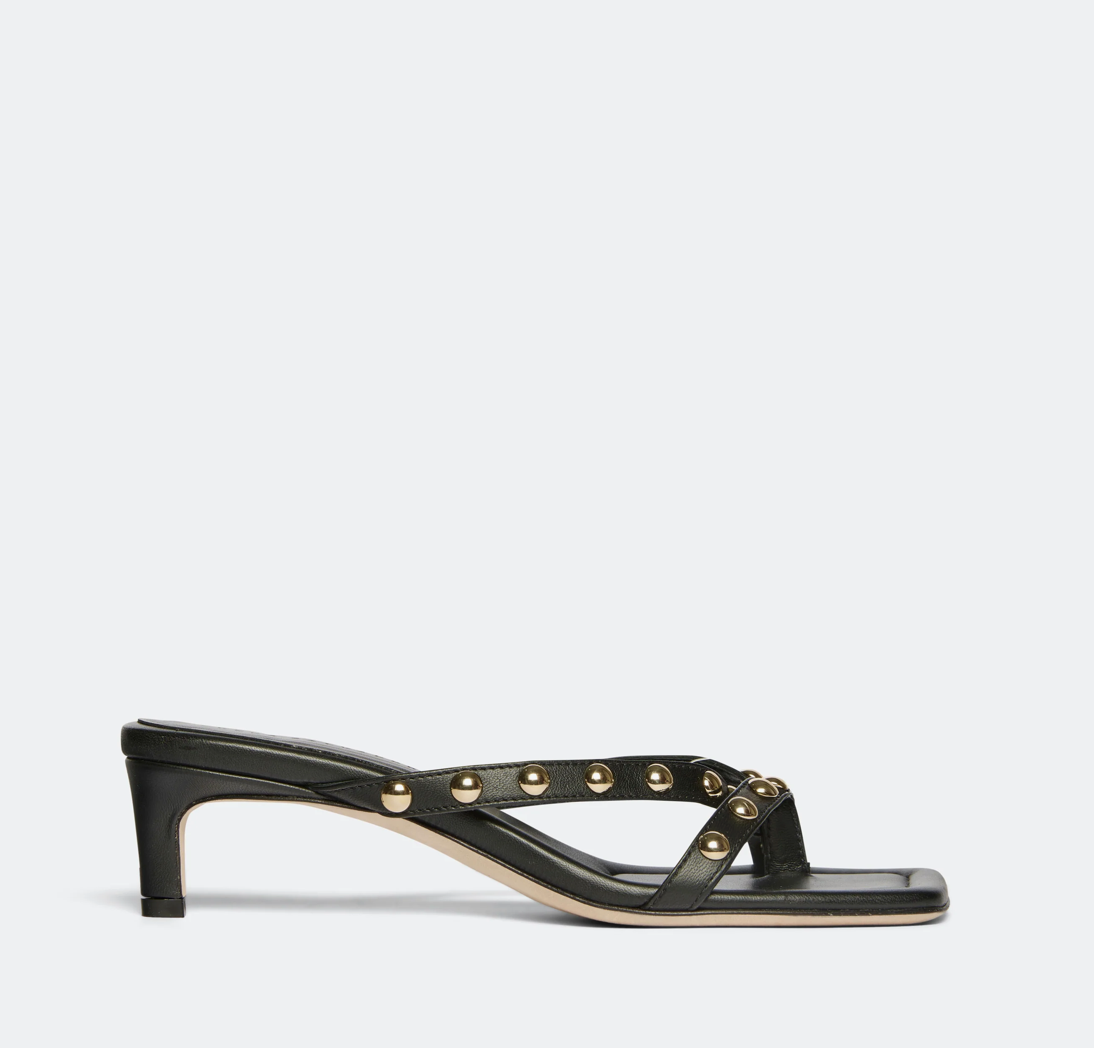 black low heel studded sandals