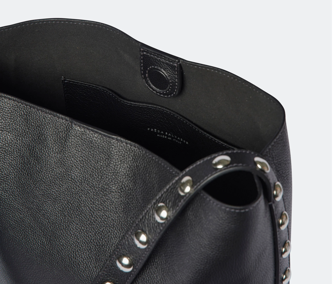 freda salvador black studded tote
