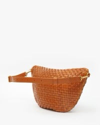 tan leather checker cross body bum bag